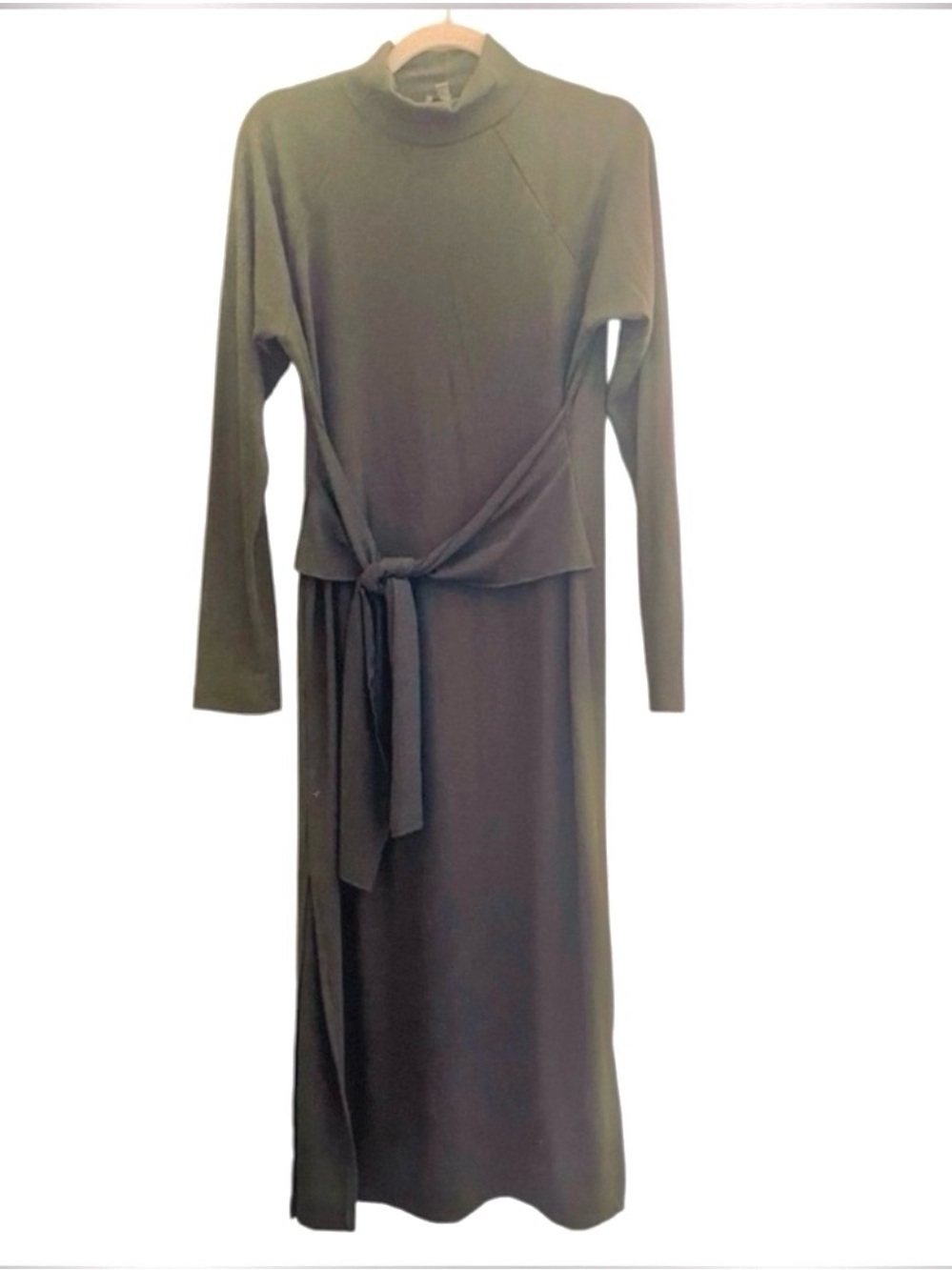 White Birch Ribbed Dark Green Mock Turtle Neck Long Sleeve Dress Size M